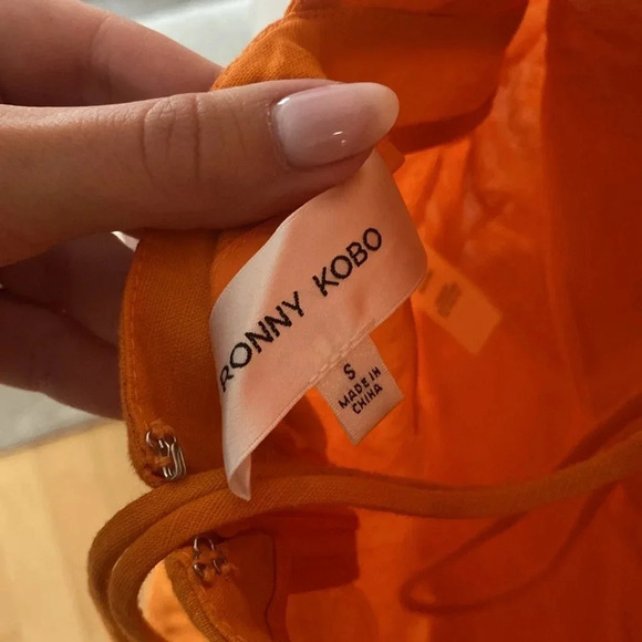 Ronny Kobo Clark Linen Blend Open Back Maxi Dress Ruched Bodycon Orange Size S - Picture 12 of 15
